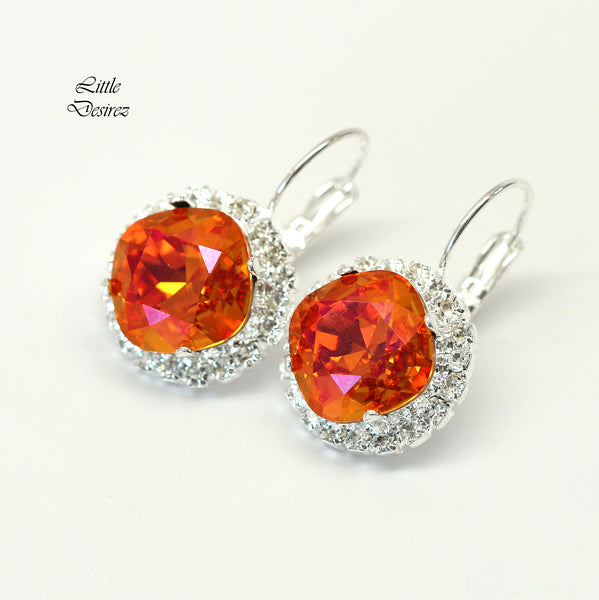 Lever back Earrings Crystal Earrings Orange Earrings Bridesmaid Earrings Gift for Her AP50L