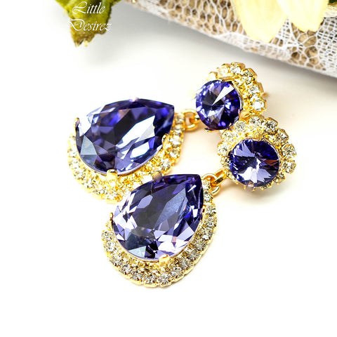 Purple Earrings Bridal Chandelier Earrings Wedding Drop Earrings Swarovski Tanzanite Dangle Earrings Prom Jewelry TZ31DD
