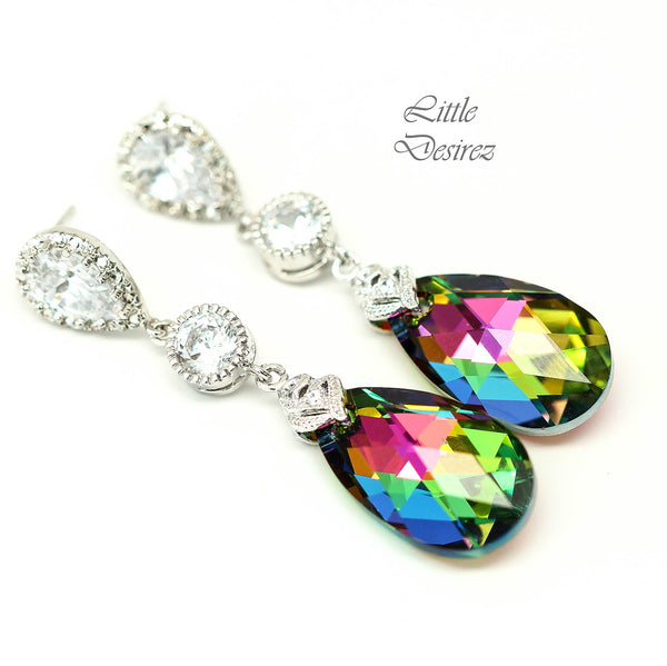 Colorful  Earrings Bridesmaid Earrings  Vitrail Medium Cubic Zirconia Earrings Sterling Silver Earrings Long Dangle VM32PC