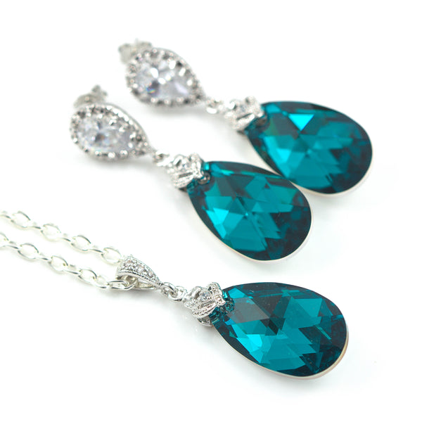 Teal Teardrop Earrings Blue Zircon Comet Argent Light Crystal Elements Teal Earrings Cubic Zirconia Hypoallergenic BZ32P