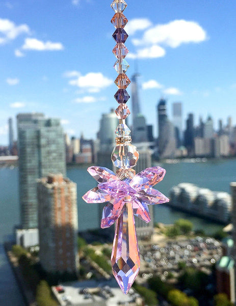 Crystal Suncatcher Angel Suncatcher Pink Purple Suncatcher Crystal Angel Decorative Glass Ornament Tree Ornament Window Decor