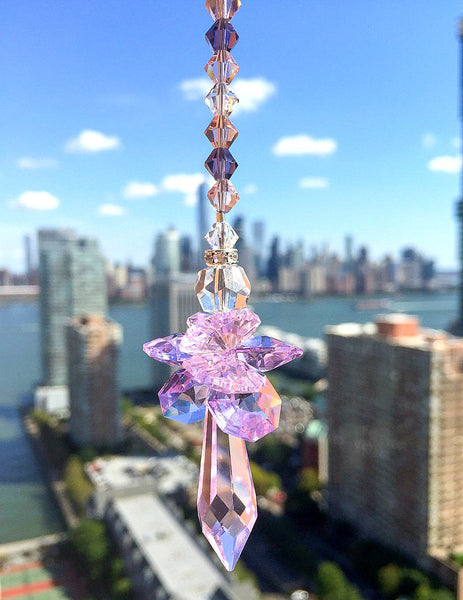 Crystal Suncatcher Angel Suncatcher Pink Purple Suncatcher Crystal Angel Decorative Glass Ornament Tree Ornament Window Decor