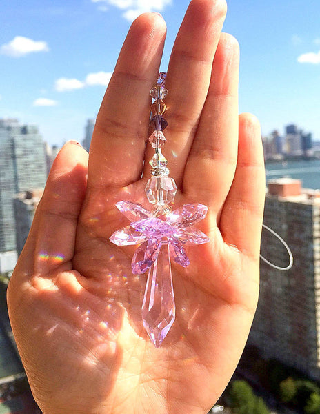 Crystal Suncatcher Angel Suncatcher Pink Purple Suncatcher Crystal Angel Decorative Glass Ornament Tree Ornament Window Decor