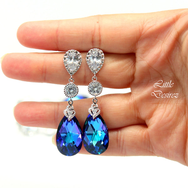 Purple Earrings and Necklace Set Bridal Jewelry Beach Wedding Bridesmaid Gift Peacock Jewelry HE32JS