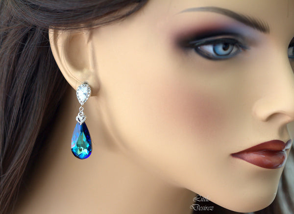 Bridal Earrings CZ Earrings Wedding Jewelry Blue Earrings  Bermuda Blue Drop Earrings Bridesmaid Gift Sterling Silver BB33P