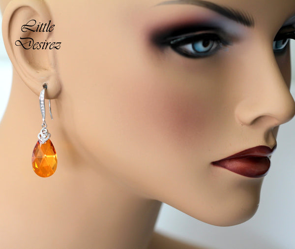 Orange and Pink Earrings Astral Pink Crystal Earrings Bridesmaid Earrings Orange Fuchsia Sterling Silver Hypoallergenic AP32H