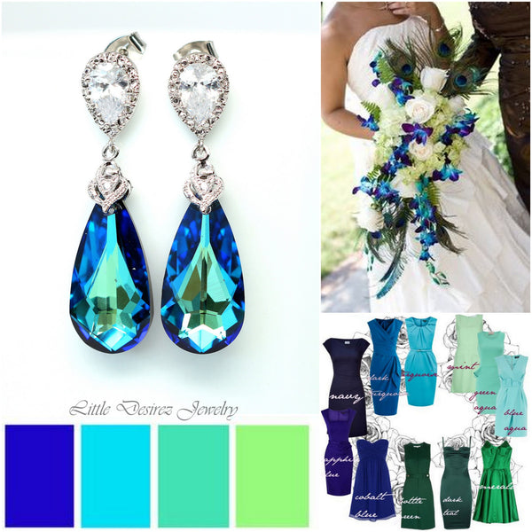 Bridal Earrings CZ Earrings Wedding Jewelry Blue Earrings  Bermuda Blue Drop Earrings Bridesmaid Gift Sterling Silver BB33P