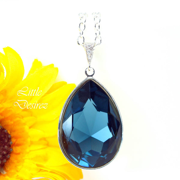 Navy Blue Necklace Montana Crystal Necklace Large Teardrop Pendant Dark Blue Pendant Statement Necklace Layering Necklace MO42N