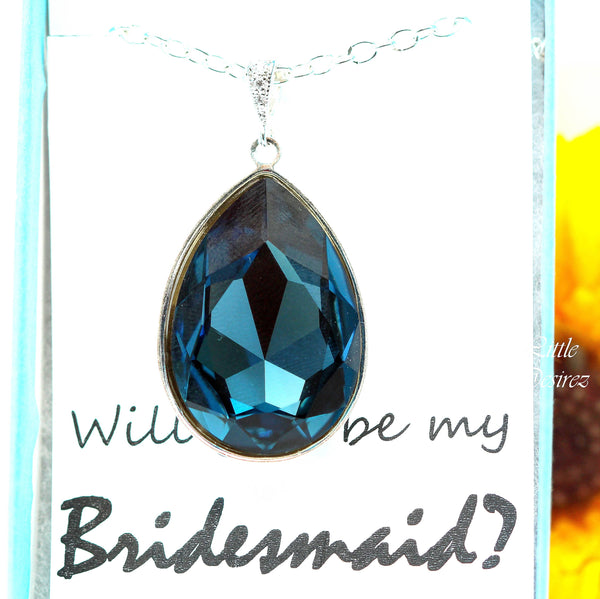 Navy Blue Necklace Montana Crystal Necklace Large Teardrop Pendant Dark Blue Pendant Statement Necklace Layering Necklace MO42N