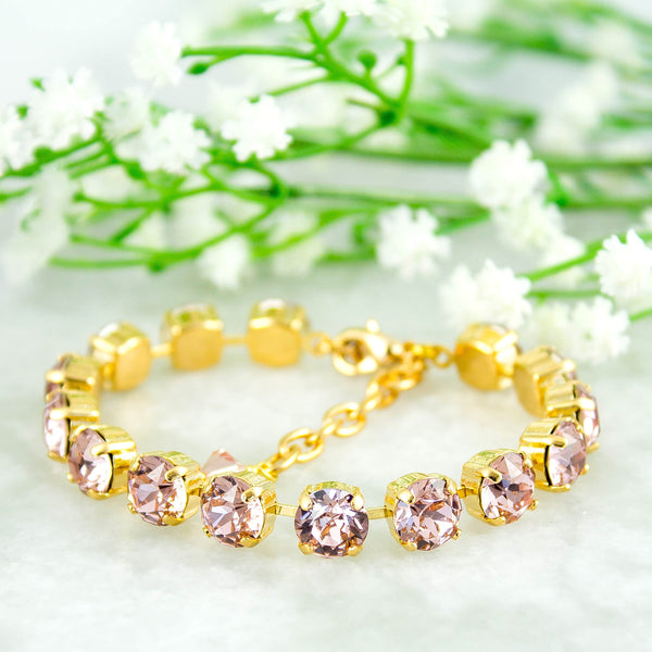 Blush Pink Bracelet Crystal Tennis Bracelet Bridesmaid Gift Pastel Pink Gold Wedding Jewelry VR35BR