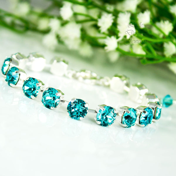 Blue Bridal Bracelet Turquoise Bracelet Crystal Bracelet Wedding Jewelry Gift Bridesmaid Bracelet Tennis Bracelet TQ35BR