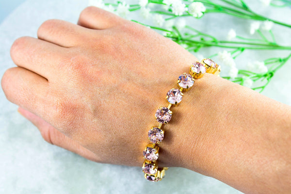 Blush Pink Bracelet Crystal Tennis Bracelet Bridesmaid Gift Pastel Pink Gold Wedding Jewelry VR35BR