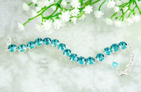 Blue Bridal Bracelet Turquoise Bracelet Crystal Bracelet Wedding Jewelry Gift Bridesmaid Bracelet Tennis Bracelet TQ35BR