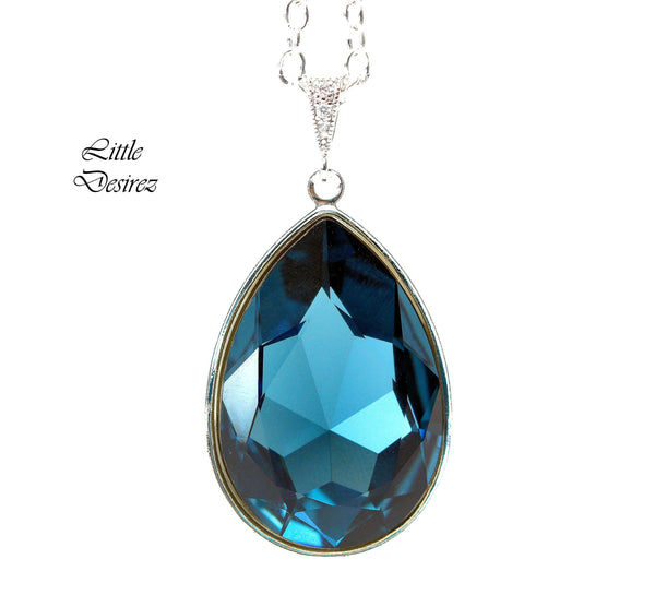 Navy Blue Necklace Montana Crystal Necklace Large Teardrop Pendant Dark Blue Pendant Statement Necklace Layering Necklace MO42N