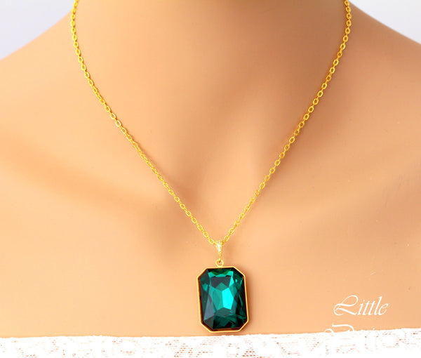 Emerald Necklace Layering Necklace Emerald Cut Stone Gold Bridesmaid Necklace Statement Necklace for Wife Gift for Her EM41N