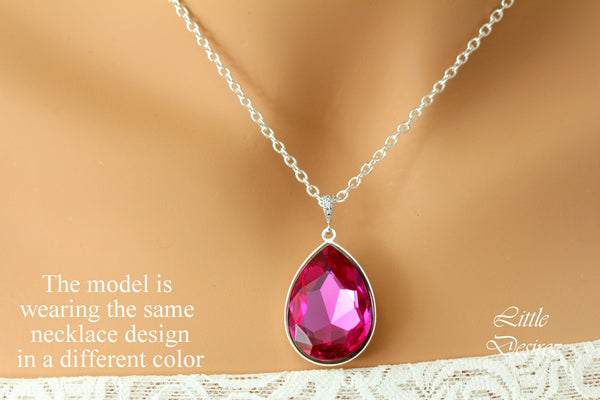 Blue Necklace Aquamarine Necklace Light Blue Pendant Blue Crystal Necklace Large Teardrop Pendant Bridesmaid Wedding Jewelry Blue Drop AQ42N