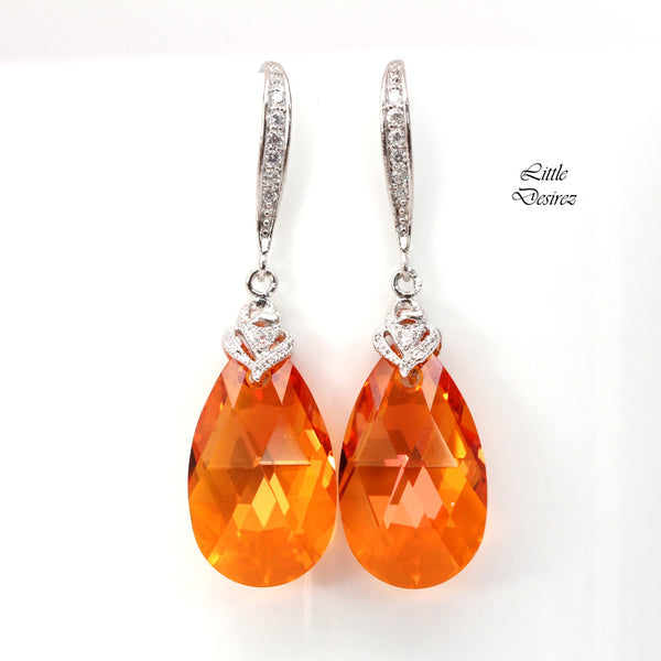 Orange and Pink Earrings Astral Pink Crystal Earrings Bridesmaid Earrings Orange Fuchsia Sterling Silver Hypoallergenic AP32H