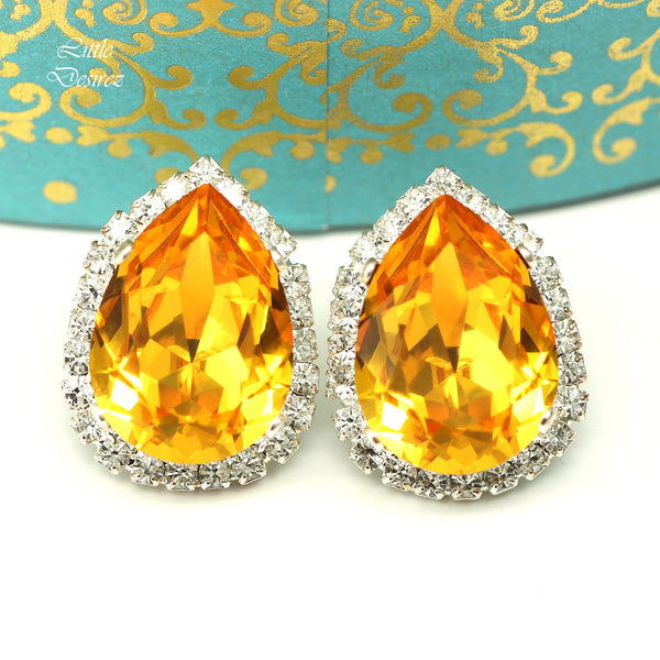 Yellow Earrings Stud Earrings Swarovski Crystal Sunflower Earrings Post Earrings LT31S