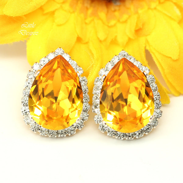 Yellow Earrings Stud Earrings Swarovski Crystal Sunflower Earrings Post Earrings LT31S