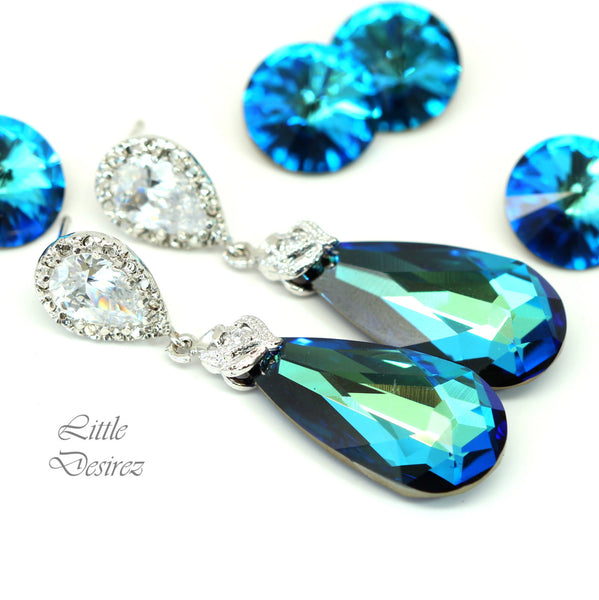 Bridal Earrings CZ Earrings Wedding Jewelry Blue Earrings  Bermuda Blue Drop Earrings Bridesmaid Gift Sterling Silver BB33P