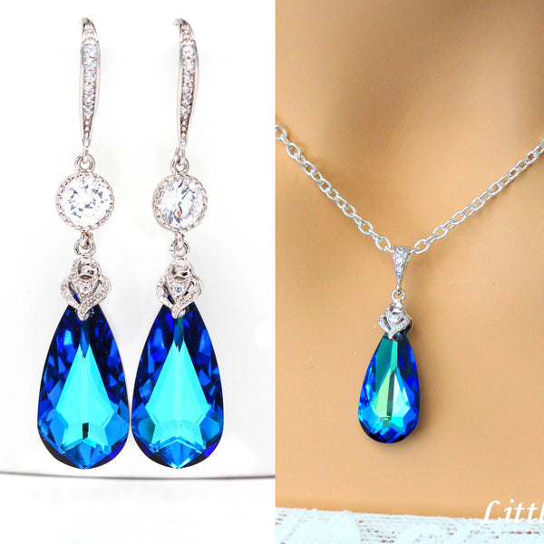 Bermuda Blue Crystal Earrings Peacock Jewelry Blue & Green Earrings Wedding Jewelry Bridal Sparkly Teardrop Earrings BB33HC