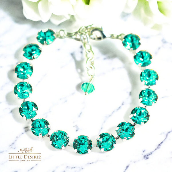 Vintage Inspired Teal Tennis Crystal Bracelet