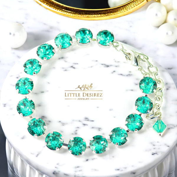 Vintage Inspired Teal Tennis Crystal Bracelet