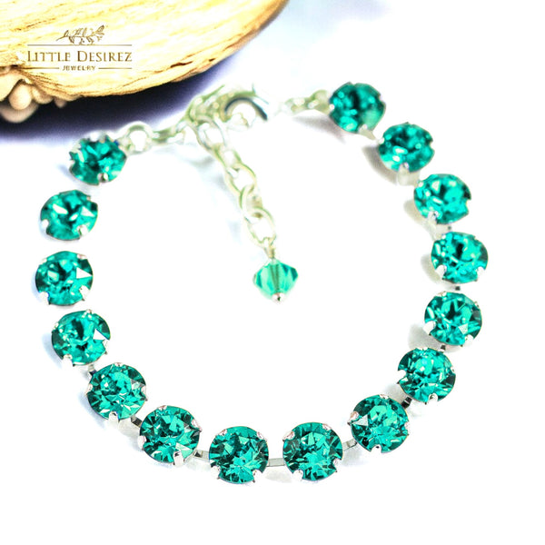 Vintage Inspired Teal Tennis Crystal Bracelet