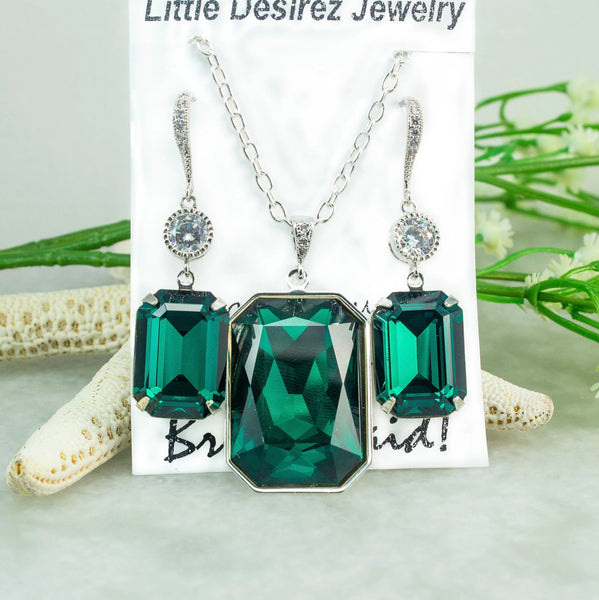 Earrings and Necklace Set Earrings Dangle Earrings Emerald Earrings Bridesmaid Gift Emerald Bracelet Wedding Jewelry EM41JS