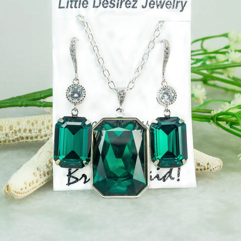 Earrings and Necklace Set Earrings Dangle Earrings Emerald Earrings Bridesmaid Gift Emerald Bracelet Wedding Jewelry EM41JS