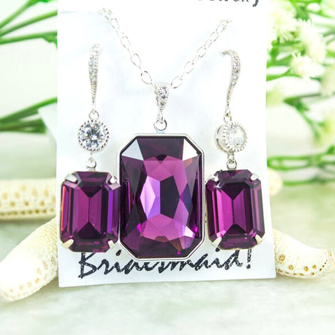 Crystal Jewelry Set Amethyst Necklace Layering Necklace Large Pendant Bridesmaid Gift Statement Jewelry AM41N