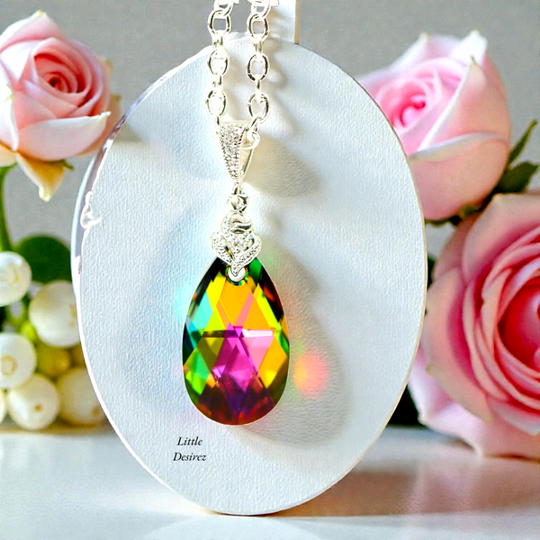 Vitrail Medium Swarovski Crystal Necklace Pink Green Teardrop Pendant Colorful Jewelry Bridesmaid Gift Wedding Necklace VM32N