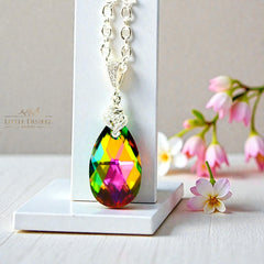 Vitrail Medium Swarovski Crystal Necklace Pink Green Teardrop Pendant Colorful Jewelry Bridesmaid Gift Wedding Necklace VM32N
