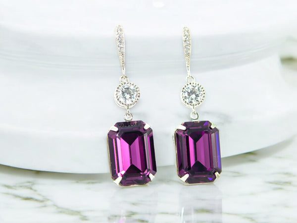 Purple Earrings and Necklace Set Purple Jewelry Set Amethyst Crystal and Rhinestone Jewelry AM41N