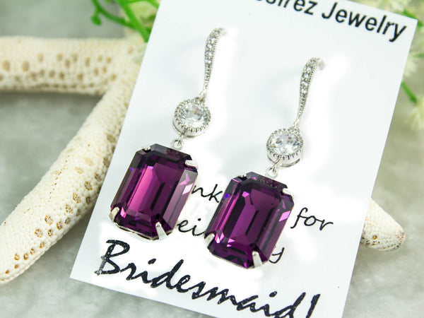 Purple Earrings and Necklace Set Purple Jewelry Set Amethyst Crystal and Rhinestone Jewelry AM41N