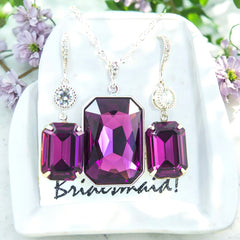Purple Earrings and Necklace Set Purple Jewelry Set Amethyst Crystal and Rhinestone Jewelry AM41N