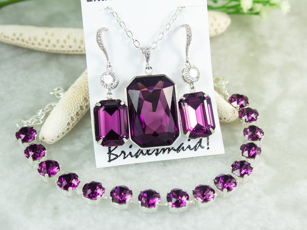 Crystal Jewelry Set Amethyst Necklace Layering Necklace Large Pendant Bridesmaid Gift Statement Jewelry AM41N