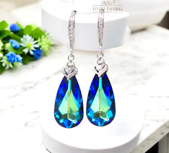 Bermuda Blue Earrings Peacock Earrings Blue Green Earrings  Crystal Blue Bridal Earrings Bridesmaid Earrings Vintage Style BB33H