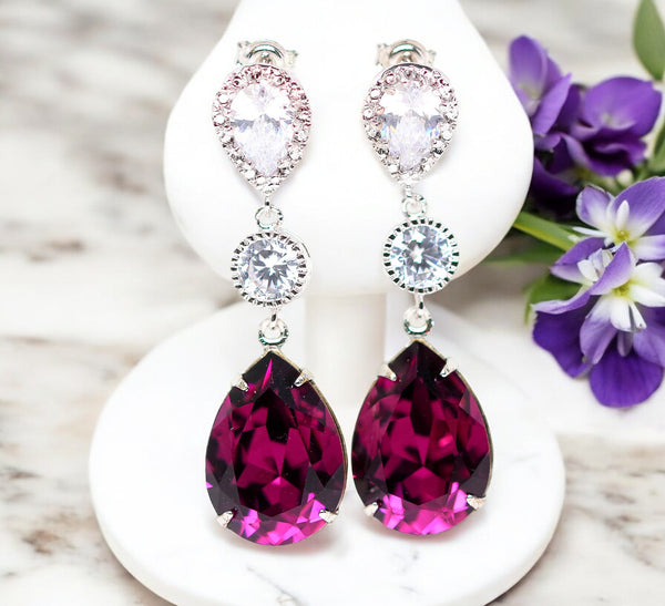Amethyst Earrings Purple Bridal Earrings Bridesmaid Purple Earrings  Amethyst Crystal Plum Jewelry Hypoallergenic AM31PC