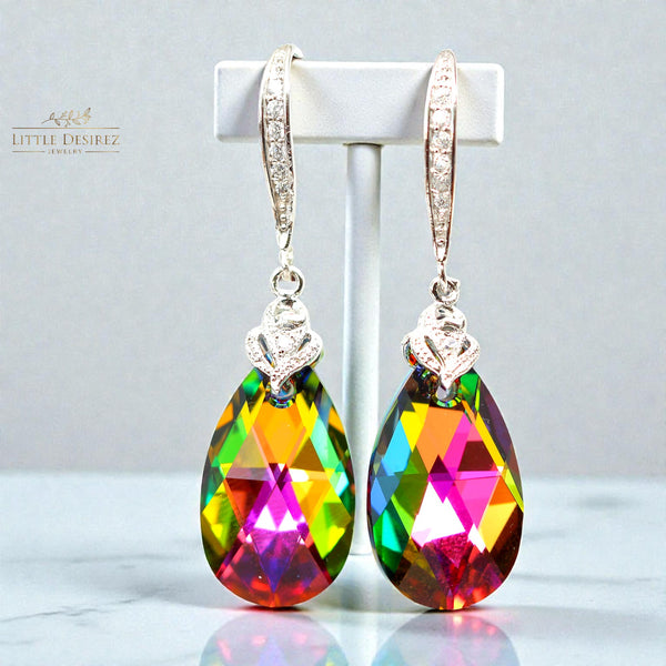 Vitrail Medium Swarovski Crystal Earrings Teardrop Dangle Earrings Pink Green Bridesmaid Jewelry Wedding Earrings VM32H