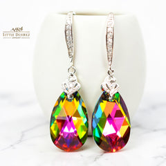 Vitrail Medium Swarovski Crystal Earrings Teardrop Dangle Earrings Pink Green Bridesmaid Jewelry Wedding Earrings VM32H