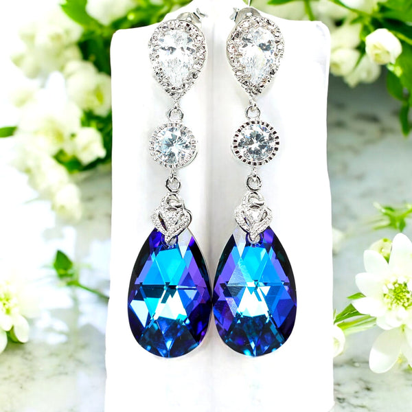 Purple Bridal Earrings Long CZ Earrings Wedding Earrings Earrings Purple Bridesmaid Jewelry Wives Gift Romantic Heliotrope HE32PC