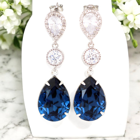 Navy Blue Long Earrings Navy Blue Bridal Earrings Bridesmaid Earrings Navy Blue Bridesmaid Jewelry Navy Sister Wives Jewelry Gift Her MO31PC