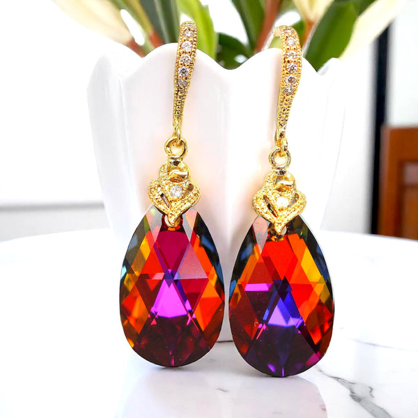 Bridal Earrings Crystal Earrings Teardrop Shape Volcano Crystal 16k Gold plated Hypoallergenic Bridesmaid Earrings Fashion Jewelry VO32H