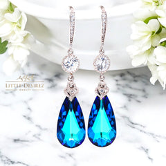 Bermuda Blue Crystal Earrings Peacock Jewelry Blue & Green Earrings Wedding Jewelry Bridal Sparkly Teardrop Earrings BB33HC