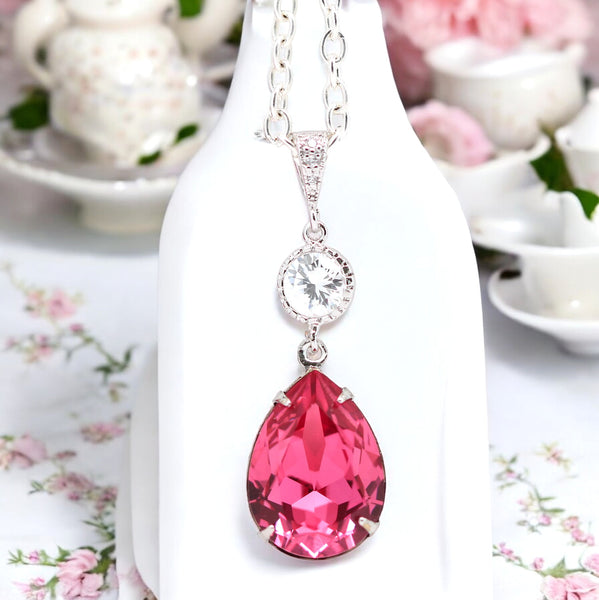 Pink Bridal Earrings Gold Earrings Fuchsia Earrings Hot Pink Earrings Stone Cubic Zirconia Bridesmaid Earrings Dark Pink RP31PC