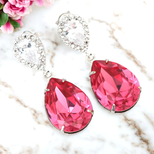 Pink Earrings Bridesmaid Earrings Crystal Earrings Bridal Earrings Rose Pink Earrings Bridesmaid Gift Magenta Fuchsia Dangle Earrings RP31P