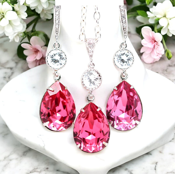 Pink Earrings Fuchsia Earrings Hot Pink Earrings Dark Pink Earrings Bridal Bridesmaid Earrings Deep Pink Earrings RP31HC