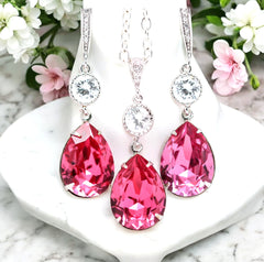 Bridal Earrings and Necklace Set Long Crystal Earrings Dangle Earrings Bridesmaid Jewelry RP31JS