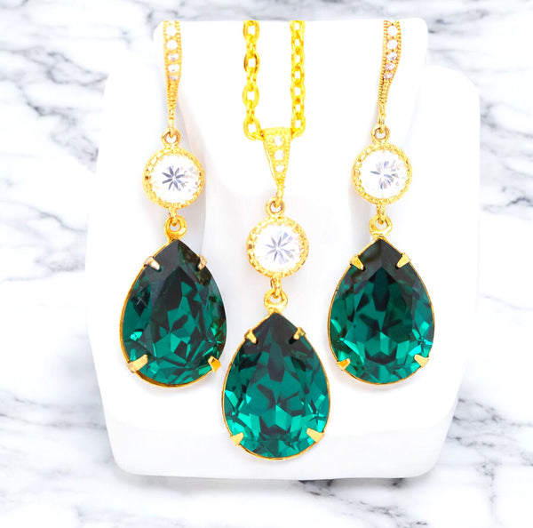 Emerald Green Earrings Bridal Earrings  Green Earring Cubic Zirconia 16k Gold Plated Setting Bridesmaid Gift Wedding Jewelry EM31HC